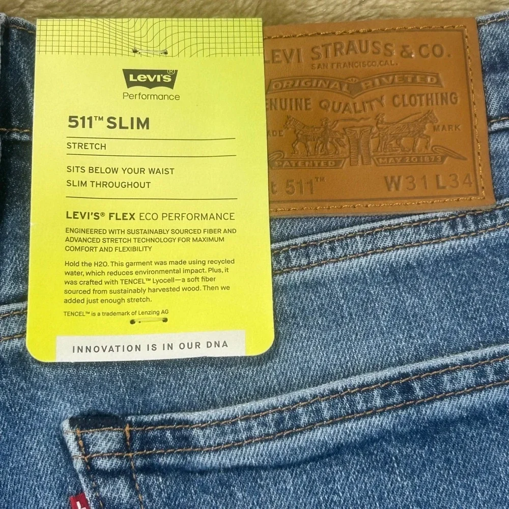 Levis Premium 511 Slim Mens Jeans 31x34 Blue Premium Performance 04511-5242 NWT